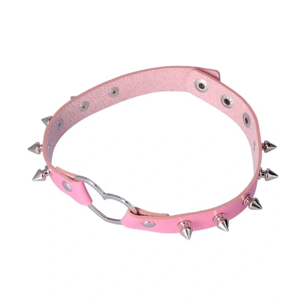 Rosa PU Læder Choker Halskæde med Hjerteformede Legeringsnitter Justerbart Smykketilbehør[co]