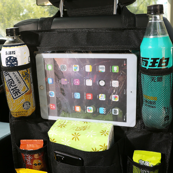 1-PACK Universal iPad-hållare för bilens baksäte, många fack Svart