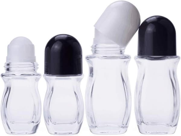 Refillable Empty Glass Bottle with Roller Ball Deodorant with Plastic Roller Ball for Essential Oils Perfume Cosmetics (5×50ML)