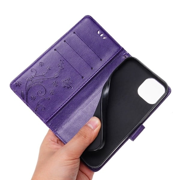 iPhone 15 Plus Cover Med Blomsterprint Mørk Lilla