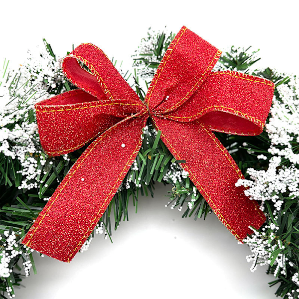 Christmas Wreath for Front Door 15.7 Inch Artificial Winter Hanging Wreath for Front Door/Window with Pine Cones, Bell, Berries and Bow