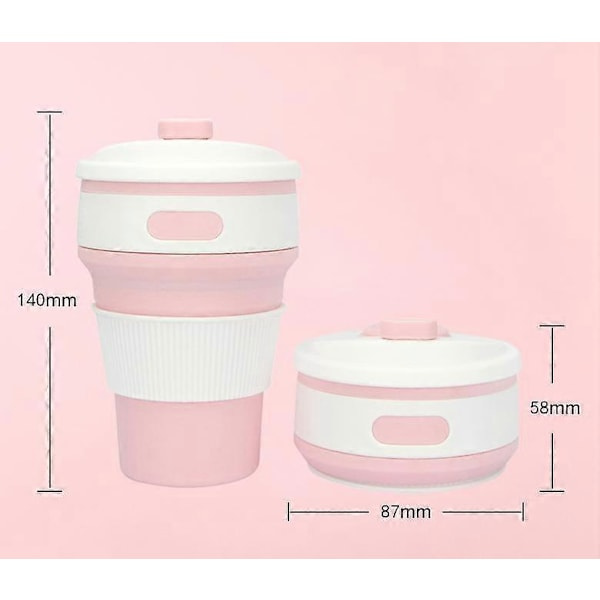 Rosa Hopfällbar Vattenkopp Silikonmugg 350ml Praktisk Ihopfällbar Vikbar Kaffemugg