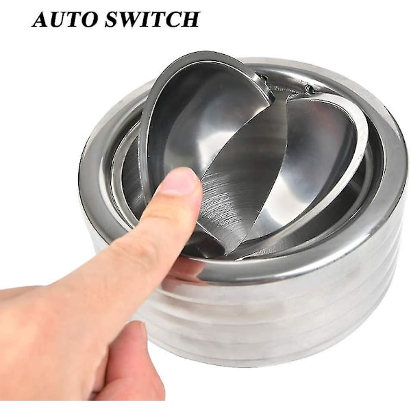 2 st rostfria askkoppar med lock för utomhusbruk med lock vindtäta rostfria roterande vindaskkoppar (silver, 11,7  5,5 cm)