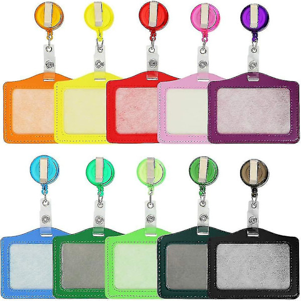 10 st Namnskylthållare PU Läder ID-korthållare med Retractable Badge