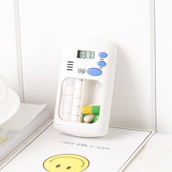 Pillerautomat - Pillerautomat med Påminnelse - Dubbelfacksdosett med Alarm, Automatisk Pillerdosett