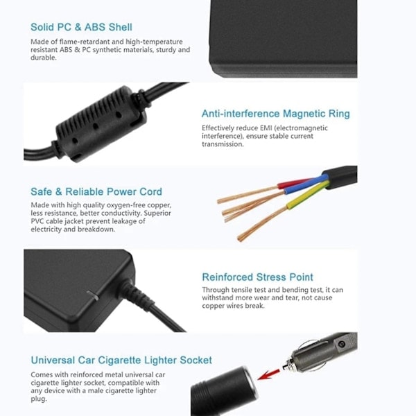 12V 15A 160W Bilomformer 220V til 12V Biladapteromformer Bil Hjem - Cigarettænder Omformer EU-stik