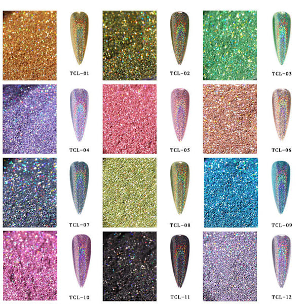 12 färger glitter nagelglitter super gnistrande spegel krom effekt nagelpigment pulver semester smink dekorativa paljetter