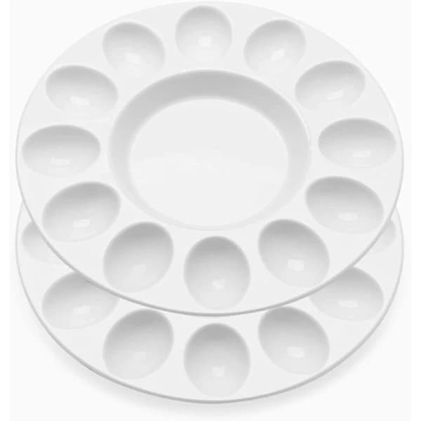 Fylld Äggbricka - Vit Keramisk Porslin 12 Koppar Ägg (2-pack) Serveringsbricka Cateringfat för Hårdkokta Fyllda Ägg, Påskäggshållare & Efterrätter[co]