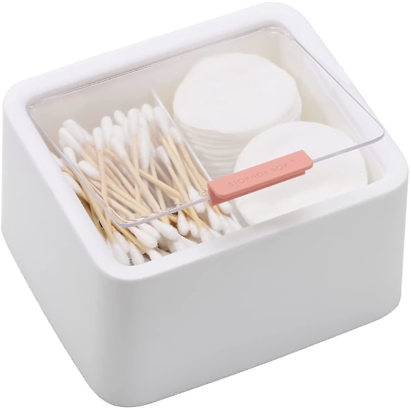 2-håls bomullstussboll Q-tips hållare burk plastbehållare dispenser låda med gångjärnslock för badrum hemförvaring organizer