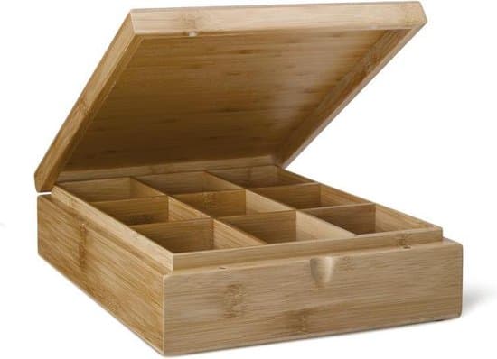Bambus Teæske, 9 Rum Med Låg, Te-pose Organizer Til Teelskere, Naturlig