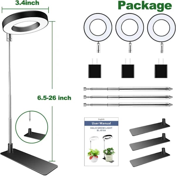 Indendørs plantegrowlys 48 LED fuldspektrum med timer og 10 lysstyrkeniveauer til stueplanter, 3-pak