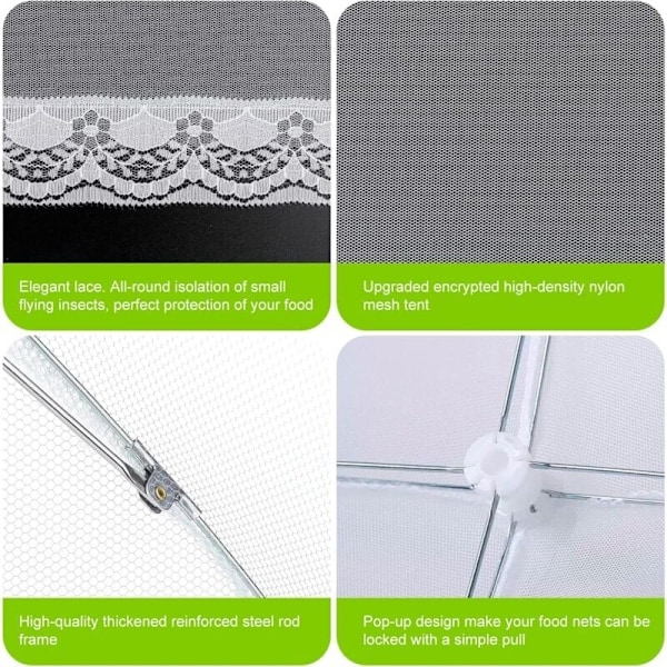 6 st Vikbara Mattskydd Anti-Fluga Mesh Mattskydd Tält Paraply Anti-Insektsnät för BBQ Picknickmat, 1 Stor (100x60cm) & 5 Standard