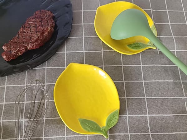 Ceramic Spoon Rest for Stove Top, Cute Lemon Shaped Spoon Holder for Kitchen Counter