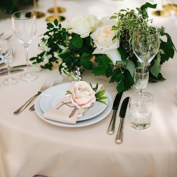 Håndleddsblomster til bryllup, blomsterhåndleddsknapphullsett Kunstige bryllupsrose Brud håndleddsblomster Blomsterknapphull til ball (Champagne)