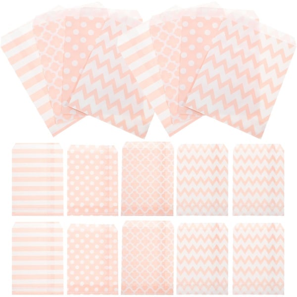 100 st olika mönster födelsedag bröllop godispåsar festpresentpåsar papperspåse (rosa) Rosa100st Pink 100pcs