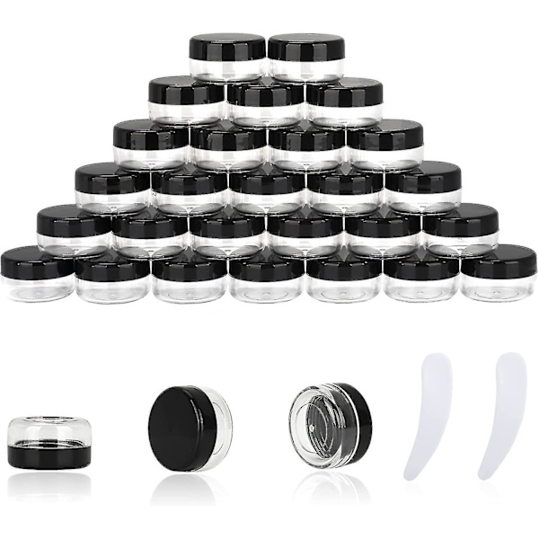 25 stk. 10 gram prøvebeholdere, 10 ml tomme krukker med låg, små kosmetiske beholdere, mini prøvebeholdere med 2 stk. mini spatler til makeup, olier, parti