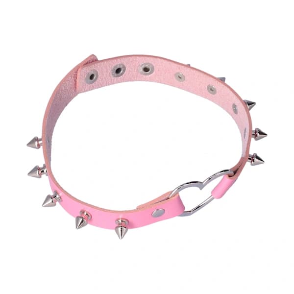 Rosa PU Läder Choker Halsband med Hjärtformade Legeringsnitar Justerbart Smycketillbehör[co]
