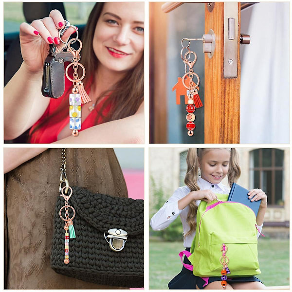 15 st Beadable Keychain Bar Metall Blank Keychain Med 15 st Läder För Diy Bead Keychain Supplie