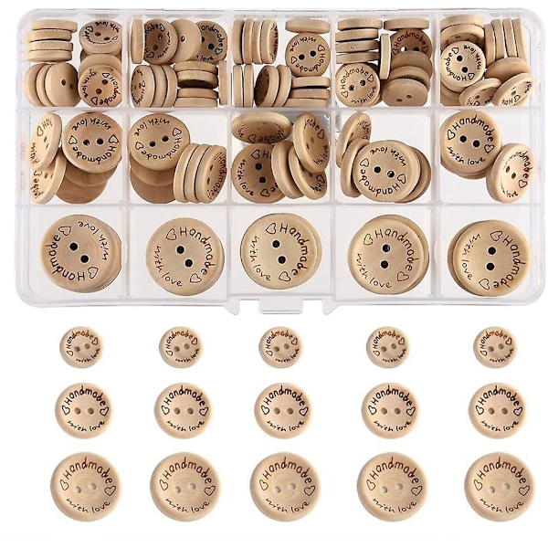 Handmade"with Love" Wooden Button Sewing Craft Decorations 15mm 20mm 25mm