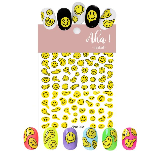 Graffiti Roliga Nageldekaler Abstrakt leende ansikte Nagelstickers 3D Självhäftande Modetrend Charm Gul Vridet Leende Ansikte 5 st