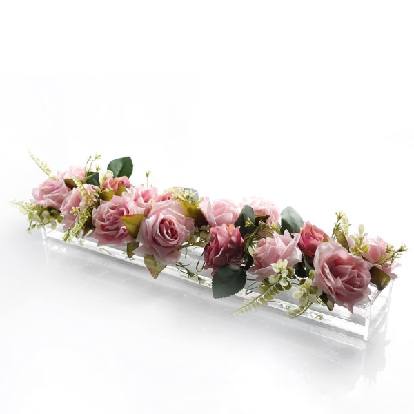Rektangulärt blommigt mittpunkt för matbord - Modern akrylvas - Lågblommiga vaser för bordsdekorationer för hem och bröllop