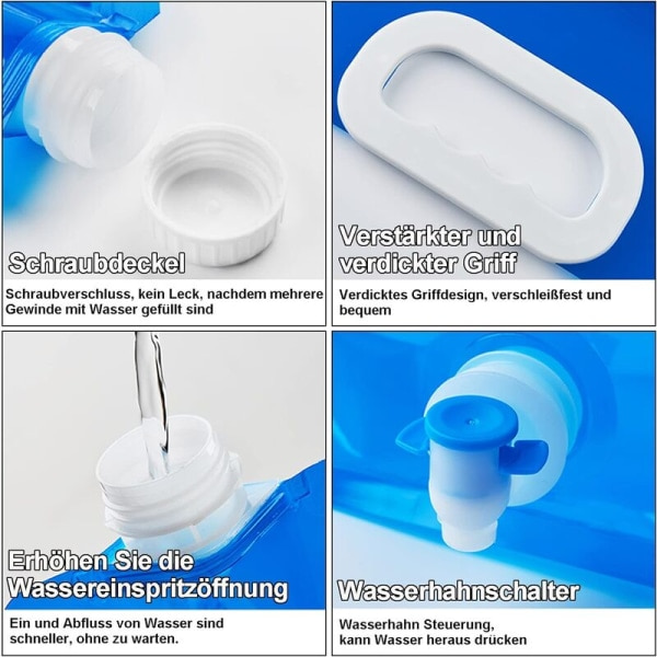 4-pack 10L Vikbar Vattenflaska med Kran, Bärbar Flexibel Dricksvattenburk, Vikbar Vattenpåse för Utomhuscamping