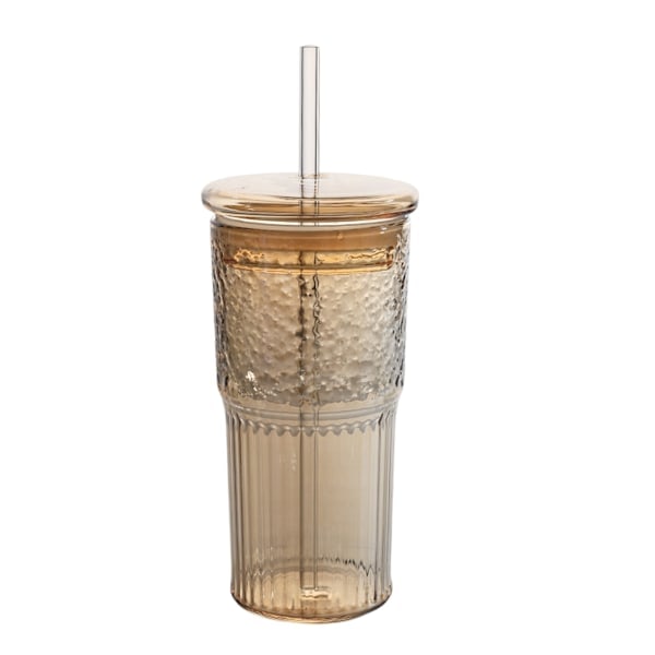 Glasmuggar med lock och sugrör av glas, 590 ml Hög Borosilikatglas Tumbler Iskaffe Vatten Smoothie Stil 2
