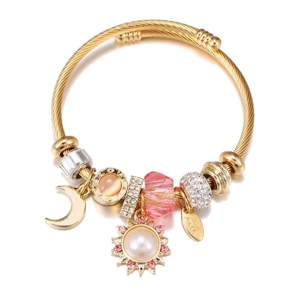 Guldglänsande Solrosmåne Hänge KC Öppet Guld Armband[co]