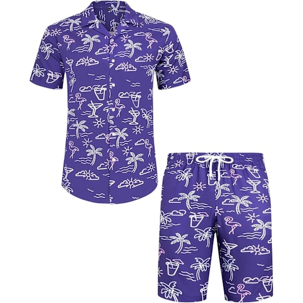 Havaijipaita ja shortsit miehille, normaali istuvuus, lyhythihainen, rento, funky ranta-flamingo-paitasetti M