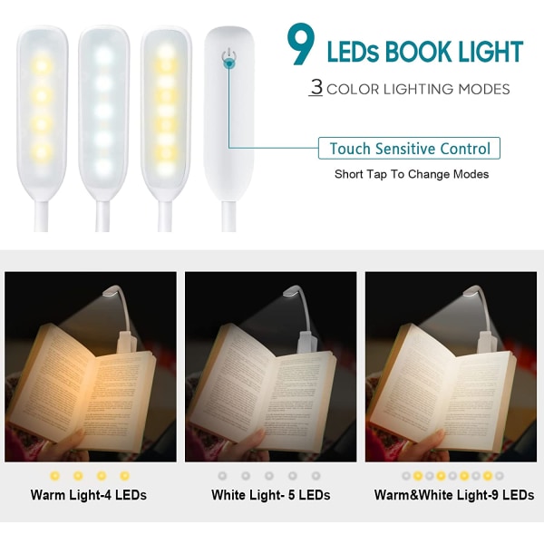 LED-läslampa, uppladdningsbar 3 nivåer av ljusstyrka