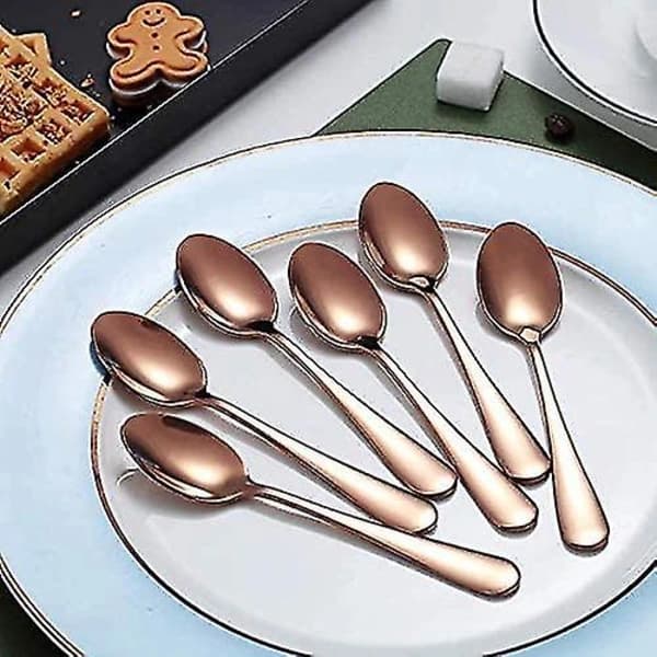 Rosaguld Kaffeskeer. 13 cm Rustfrit Stål Teskeer 6 Stykker. Titan