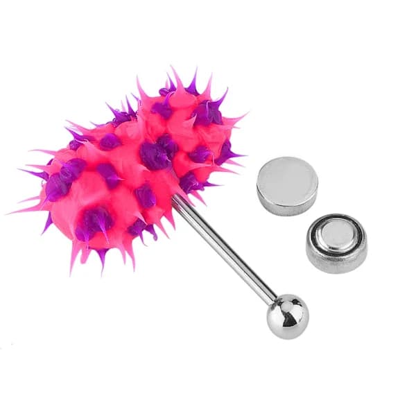 Vibrerende tungering med stift barbell i rustfrit stål piercingsmykker (pink lilla)[CO]