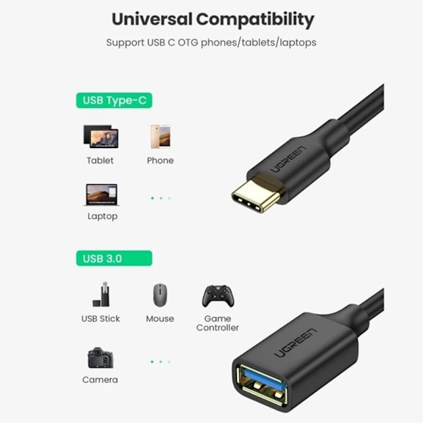 UGREEN USB-C Han - USB-A 3.0 Hun Adapter Sort