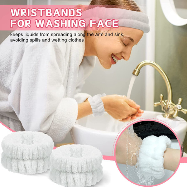 Face Wash Armband Spa Washing Face Svettband (Vita, 2 par)
