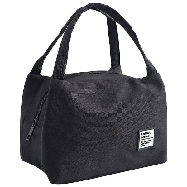 Yksivärinen yksinkertainen lounaslaatikko, Bento-laukku, paksu käsilaukku, kannettava Bento-säilytyslaukku ulkopiknikille, kouluun (musta) Musta 23x18cm