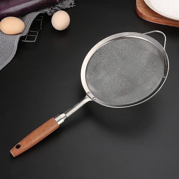 Tainless Steel Mesh Sieve,Stainless Steel Colander with Comfortable Beech Handle, Kitchen Sifters Sifting Crafted for Rice Quinoa Pasta Vegetable.