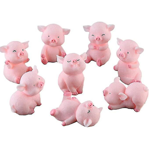 Miniatyyriset sian hahmot 8 kappaletta, ihastuttava vaaleanpunainen porsasleluhahmo kakkukoriste satupuutarhan koristeisiin joulupöydän koristeluun