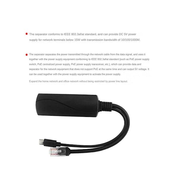 Gigabit PoE-splitter 5v3a 1000mbps Typ-c Power Over Ethernet til IP-kamera for[co]