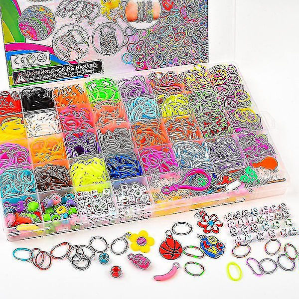 Rainbow Rubber Band Knitter 1400+ Loom Bands Starter Kit, 32 unika färgglada gummiband Loom Bands påfyllningsset med andra tillbehör och hållbar förvaring