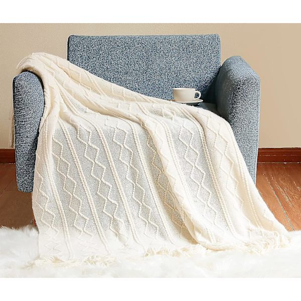 Blød strikket tæppe, drejetæppe, blødt tæppe, beige 127*180cm - Stil 2