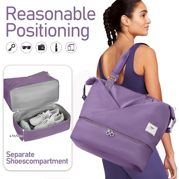 Duffelbag for kvinner med laptoprom, vannavstøtende gymbag, helgebag, overnattingsbag, sykehusbag, holdall
