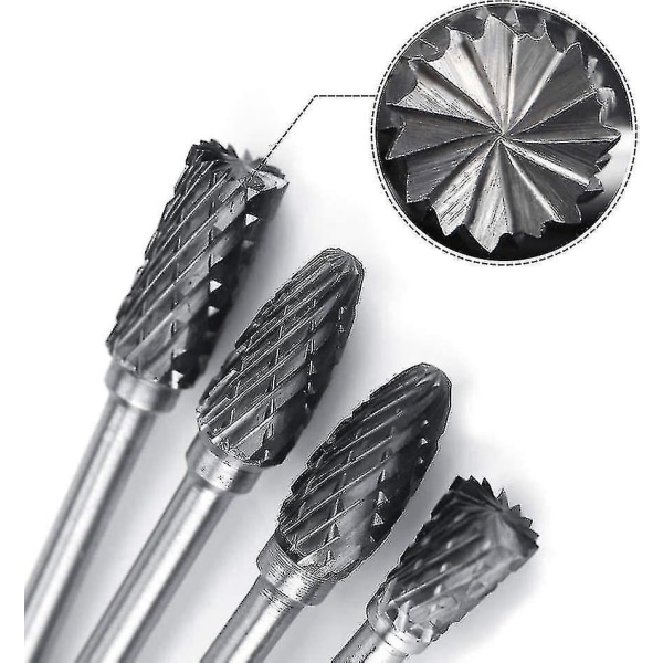 Jinyi Shank Rotary Burr Double Cut Tungsten Carbide Cutter Set Die Grinder Bit For Dremel Rotary Tool(1set Of 10 Pcs,silver)