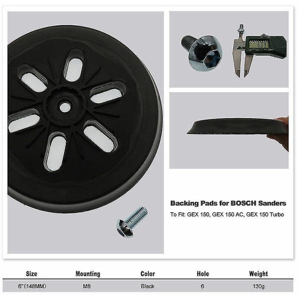 Slipeskive for eksentersliper Bosch Gex 150 Ac, Pex 15 Ae, Gex 150 Turbo 150 Mm med skrue