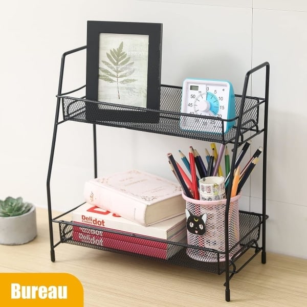 Kitchen Spice Rack, Storage Shelf, Organizer, Workstation Spice Storage, Vertical Shelf for Kitchen Cabinets, Bathroom, Black (2 Tier)