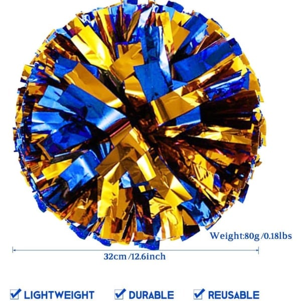 4 kpl metallinhohtoisia cheerleader-pom pomeja, premium cheerleader-pom pom -setti, kannustavat käsikukat 9,8 tuumaa