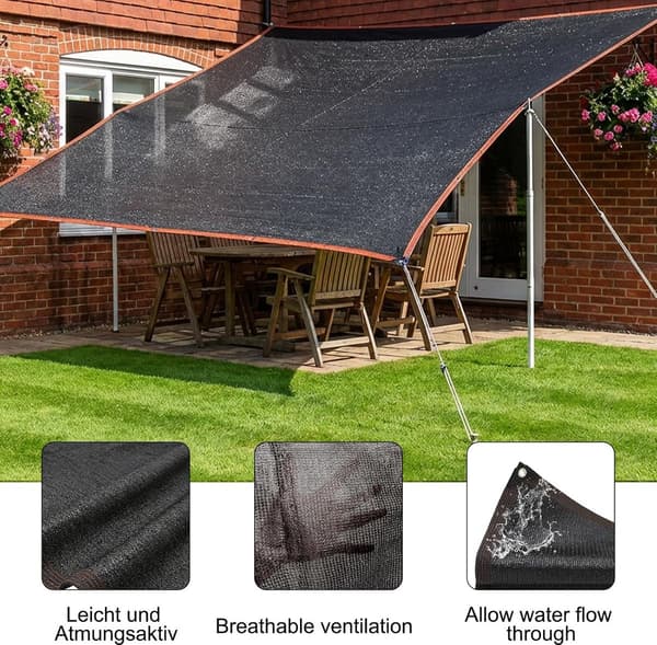 Skyggedug 2x3 m med øjer, 75% solafskærmning HDPE netpresenning UV-resistent til pergola drivhus haveplanter, sort