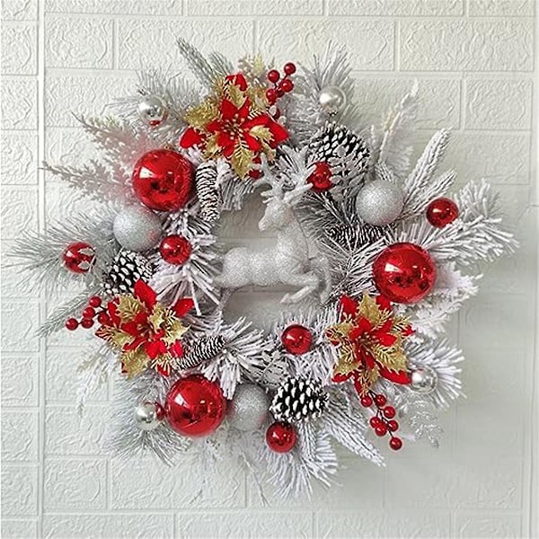 Julkrans för ytterdörr, julrenkrans med julstjärna, juldekoration