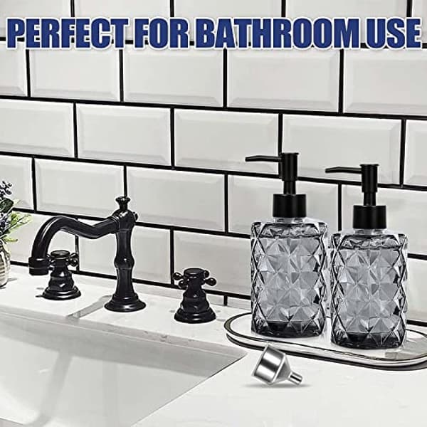 Versatile Glass Soap Dispenser, Lotion and Soap Pump Set, 2-pack 355ml Diamond Design for Versatile Use, Refillable & Eco-Friendly