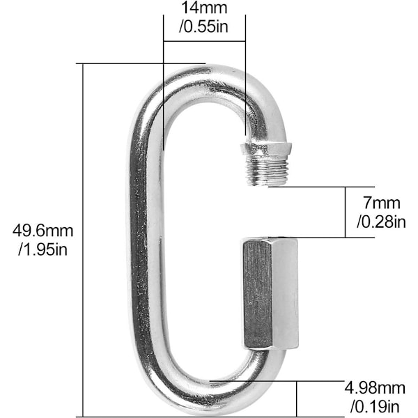 Quick Link Kædeforbinder, 16 Stykker M5/5mm Rustfrit Stål, D-formet til Hængekøjer (Ikke til Klatring)