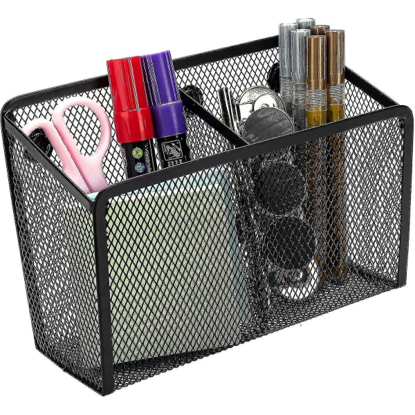 Magnetic Pencil Holder, 2 Compartments Mesh Stainless Steel Pen Basket, Metal Writing Utensil Storage Organizer-YNP